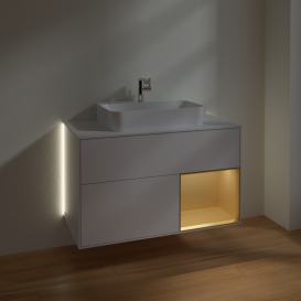 Тумба под раковину Villeroy & Boch Finion 100х50,1 см с подсветкой МДФ глянцевый белый лак/стекло белое матовое G371HFGF