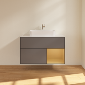 Тумба под раковину Villeroy & Boch Finion 100х50,1 см с подсветкой МДФ антрацит матовый лак/стекло белое матовое G371HFGK