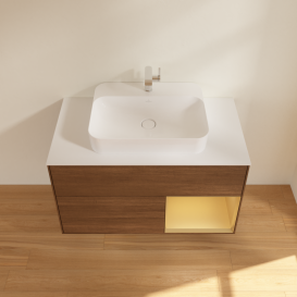 Тумба под раковину Villeroy & Boch Finion 100х50,1 см с подсветкой МДФ шпон грецкого ореха/стекло белое матовое G371HFGN