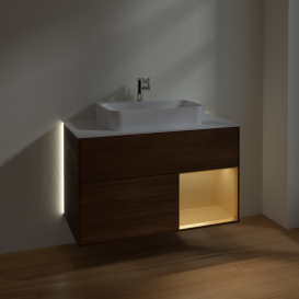 Тумба под раковину Villeroy & Boch Finion 100х50,1 см с подсветкой МДФ шпон грецкого ореха/стекло белое матовое G371HFGN