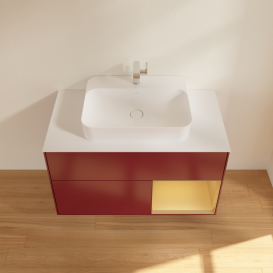 Тумба под раковину Villeroy & Boch Finion 100х50,1 см с подсветкой МДФ пион матовый лак/стекло белое матовое G371HFHB