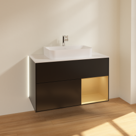 Тумба под раковину Villeroy & Boch Finion 100х50,1 см с подсветкой МДФ черный матовый лак/стекло белое матовое G371HFPD