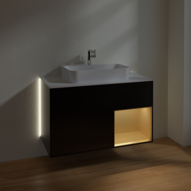 Тумба под раковину Villeroy & Boch Finion 100х50,1 см с подсветкой МДФ черный матовый лак/стекло белое матовое G371HFPD