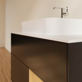 Тумба под раковину Villeroy & Boch Finion 100х50,1 см с подсветкой МДФ черный матовый лак/стекло белое матовое G371HFPD