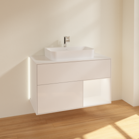 Тумба под раковину Villeroy & Boch Finion 100х50,1 см с подсветкой МДФ глянцевый белый лак/стекло белое матовое G371MTGF