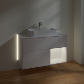 Тумба под раковину Villeroy & Boch Finion 100х50,1 см с подсветкой МДФ глянцевый белый лак/стекло белое матовое G371MTGF