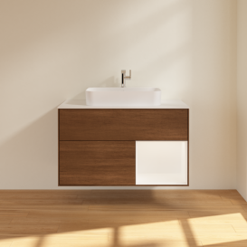 Тумба под раковину Villeroy & Boch Finion 100х50,1 см с подсветкой МДФ шпон грецкого ореха/стекло белое матовое G371MTGN