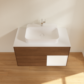 Тумба под раковину Villeroy & Boch Finion 100х50,1 см с подсветкой МДФ шпон грецкого ореха/стекло белое матовое G371MTGN