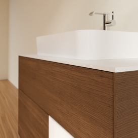 Тумба под раковину Villeroy & Boch Finion 100х50,1 см с подсветкой МДФ шпон грецкого ореха/стекло белое матовое G371MTGN