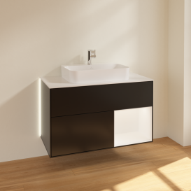 Тумба під раковину Villeroy & Boch Finion 100х50,1 см із підсвічуванням МДФ чорний матовий лак/скло біле матове G371MTPD