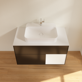 Тумба під раковину Villeroy & Boch Finion 100х50,1 см із підсвічуванням МДФ чорний матовий лак/скло біле матове G371MTPD