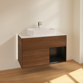 Тумба под раковину Villeroy & Boch Finion 100х50,1 см с подсветкой МДФ шпон грецкого ореха/стекло белое матовое G371PDGN