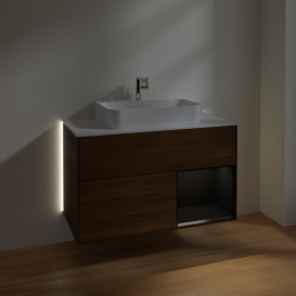 Тумба под раковину Villeroy & Boch Finion 100х50,1 см с подсветкой МДФ шпон грецкого ореха/стекло белое матовое G371PDGN