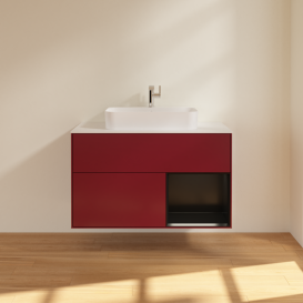 Тумба под раковину Villeroy & Boch Finion 100х50,1 см с подсветкой МДФ пион матовый лак/стекло белое матовое G371PDHB