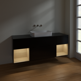 Тумба под раковину Villeroy & Boch Finion 160х50,1 см с подсветкой МДФ черный матовый лак/стекло черное матовое F742PCPD