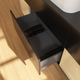 Тумба под раковину Villeroy & Boch Finion 160х50,1 см с подсветкой МДФ черный матовый лак/стекло черное матовое F742PCPD