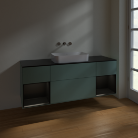 Тумба под раковину Villeroy & Boch Finion 160х50,1 см с подсветкой МДФ оливковый матовый лак/стекло черное матовое F742PDGM