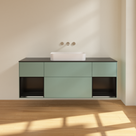 Тумба под раковину Villeroy & Boch Finion 160х50,1 см с подсветкой МДФ оливковый матовый лак/стекло черное матовое F742PDGM