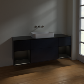 Тумба под раковину Villeroy & Boch Finion 160х50,1 см с подсветкой МДФ темно-синий матовый лак/стекло черное матовое F742PDHG