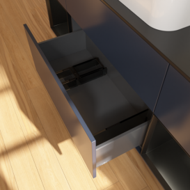 Тумба под раковину Villeroy & Boch Finion 160х50,1 см с подсветкой МДФ темно-синий матовый лак/стекло черное матовое F742PDHG