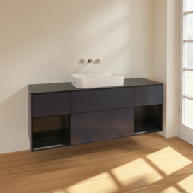 Тумба под раковину Villeroy & Boch Finion 160х50,1 см с подсветкой МДФ темно-синий матовый лак/стекло черное матовое F742PDHG