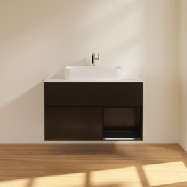 Тумба под раковину Villeroy & Boch Finion 100х50,1 см с подсветкой МДФ черный матовый лак/стекло белое матовое G371PDPD