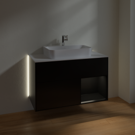 Тумба под раковину Villeroy & Boch Finion 100х50,1 см с подсветкой МДФ черный матовый лак/стекло белое матовое G371PDPD