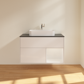 Тумба под раковину Villeroy & Boch Finion 100х50,1 см с подсветкой МДФ глянцевый белый лак/стекло черное матовое G372GFGF