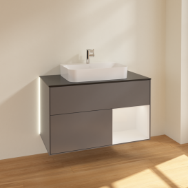 Тумба под раковину Villeroy & Boch Finion 100х50,1 см с подсветкой МДФ антрацит матовый лак/стекло черное матовое G372GFGK