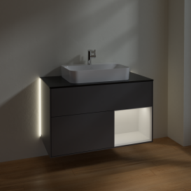 Тумба под раковину Villeroy & Boch Finion 100х50,1 см с подсветкой МДФ антрацит матовый лак/стекло черное матовое G372GFGK
