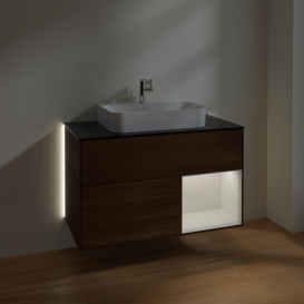 Тумба под раковину Villeroy & Boch Finion 100х50,1 см с подсветкой МДФ шпон грецкого ореха/стекло черное матовое G372GFGN