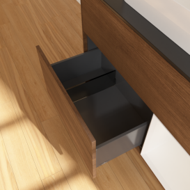 Тумба под раковину Villeroy & Boch Finion 100х50,1 см с подсветкой МДФ шпон грецкого ореха/стекло черное матовое G372GFGN