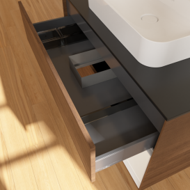 Тумба под раковину Villeroy & Boch Finion 100х50,1 см с подсветкой МДФ шпон грецкого ореха/стекло черное матовое G372GFGN