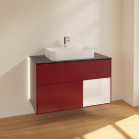 Тумба под раковину Villeroy & Boch Finion 100х50,1 см с подсветкой МДФ пион матовый лак/стекло белое матовое G372GFHB