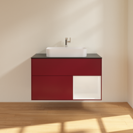 Тумба под раковину Villeroy & Boch Finion 100х50,1 см с подсветкой МДФ пион матовый лак/стекло белое матовое G372GFHB