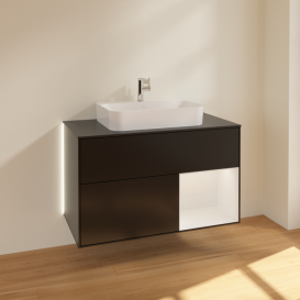 Тумба под раковину Villeroy & Boch Finion 100х50,1 см с подсветкой МДФ черный матовый лак/стекло черное матовое G372GFPD