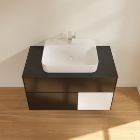 Тумба под раковину Villeroy & Boch Finion 100х50,1 см с подсветкой МДФ черный матовый лак/стекло черное матовое G372GFPD