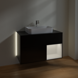 Тумба под раковину Villeroy & Boch Finion 100х50,1 см с подсветкой МДФ черный матовый лак/стекло черное матовое G372GFPD