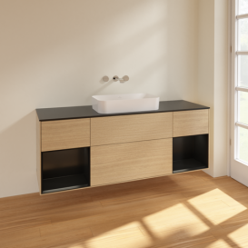 Тумба под раковину Villeroy & Boch Finion 160х50,1 см с подсветкой МДФ шпон дуба/стекло черное матовое F742PDPC