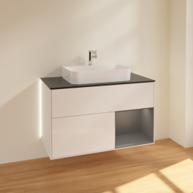 Тумба под раковину Villeroy & Boch Finion 100х50,1 см с подсветкой МДФ глянцевый белый лак/стекло черное матовое G372GKGF