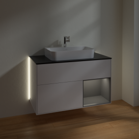 Тумба под раковину Villeroy & Boch Finion 100х50,1 см с подсветкой МДФ глянцевый белый лак/стекло черное матовое G372GKGF