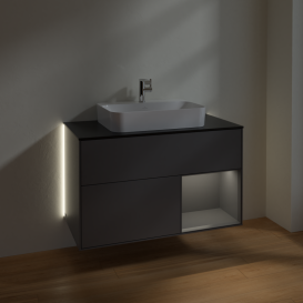 Тумба под раковину Villeroy & Boch Finion 100х50,1 см с подсветкой МДФ антрацит матовый лак/стекло черное матовое G372GKGK