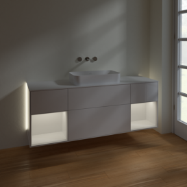 Тумба под раковину Villeroy & Boch Finion 160х50,1 см с подсветкой МДФ глянцевый белый лак/стекло белое матовое G741GFGF