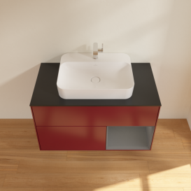 Тумба под раковину Villeroy & Boch Finion 100х50,1 см с подсветкой МДФ пион матовый лак/стекло черное матовое G372GKHB