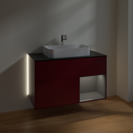 Тумба под раковину Villeroy & Boch Finion 100х50,1 см с подсветкой МДФ пион матовый лак/стекло черное матовое G372GKHB