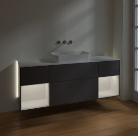 Тумба под раковину Villeroy & Boch Finion 160х50,1 см с подсветкой МДФ антрацит матовый лак/стекло белое матовое G741GFGK