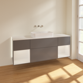 Тумба под раковину Villeroy & Boch Finion 160х50,1 см с подсветкой МДФ антрацит матовый лак/стекло белое матовое G741GFGK