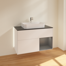 Тумба под раковину Villeroy & Boch Finion 100х50,1 см с подсветкой МДФ белый матовый лак/стекло черное матовое G372GKMT