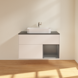 Тумба под раковину Villeroy & Boch Finion 100х50,1 см с подсветкой МДФ белый матовый лак/стекло черное матовое G372GKMT