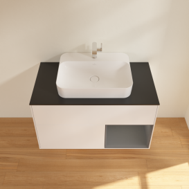 Тумба под раковину Villeroy & Boch Finion 100х50,1 см с подсветкой МДФ белый матовый лак/стекло черное матовое G372GKMT